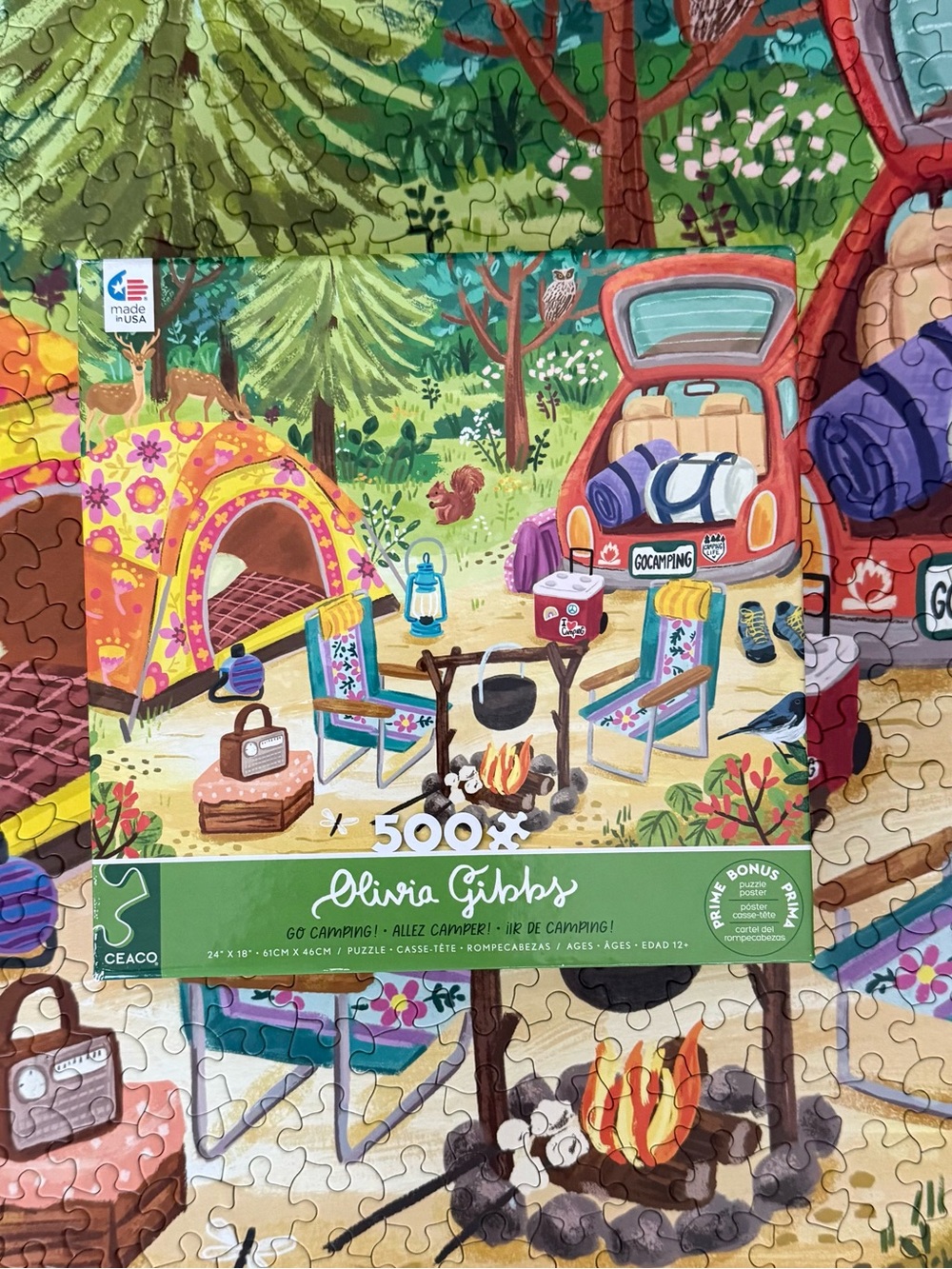 Olivia Gibbs Go Camping! 500-Piece Jigsaw Puzzle - Colorful Outdoor Scene
